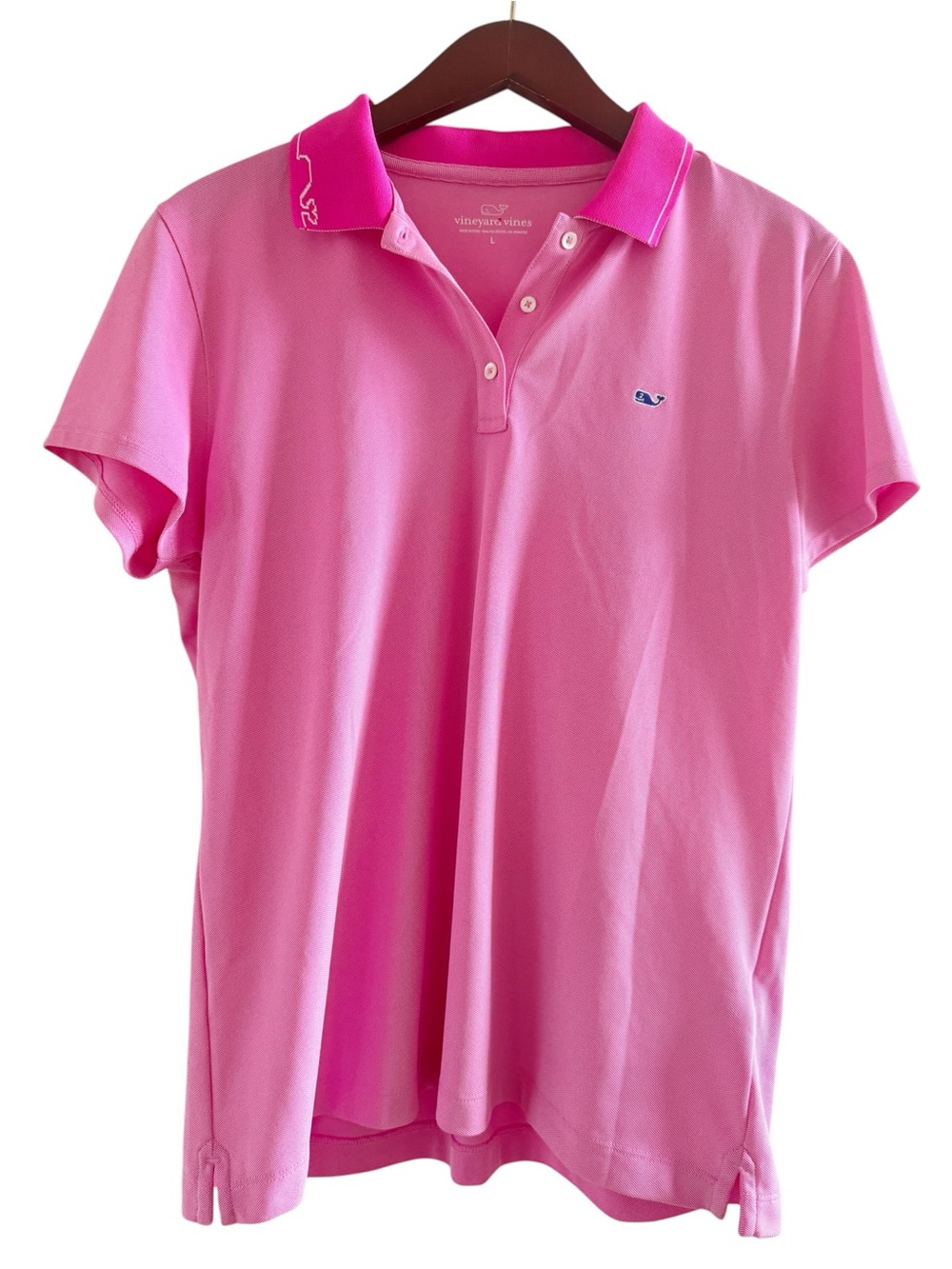 VINEYARD VINES Pique Polo Logo Whale Shirt Size Large in Bright Pink